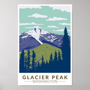 Poster Glacier Peak Washington Viagem Art Vintage