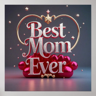 Poster Glam Bling Prata Dourada Melhor Mãe