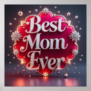 Poster Glam Bling Prata Dourada Melhor Mãe
