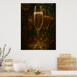 Poster Glam Happy New Year Steampunk Champagne