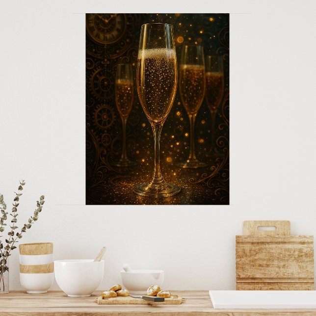 Poster Glam Happy New Year Steampunk Champagne  (Cozinha)