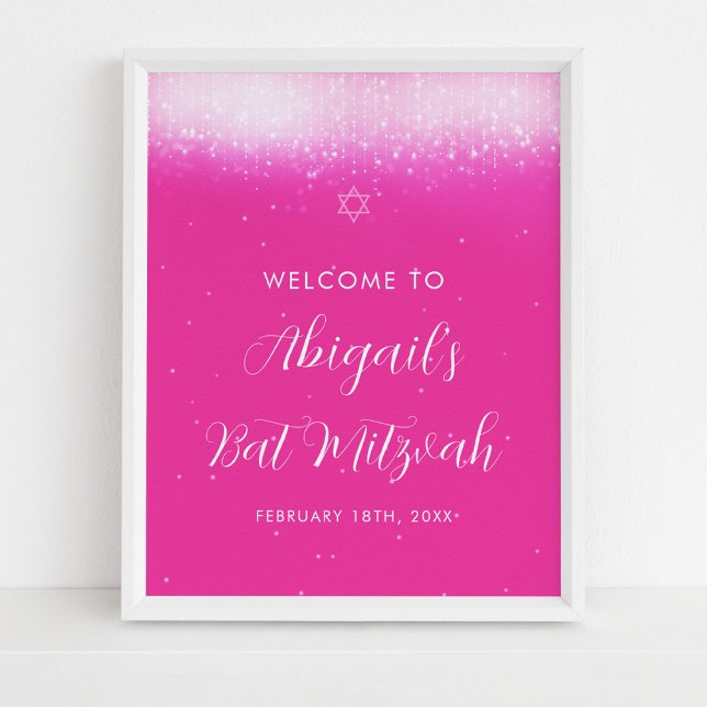 Poster Glam Hot Pink Bat Mitzvah - Sinal de boas-vindas P (Criador carregado)