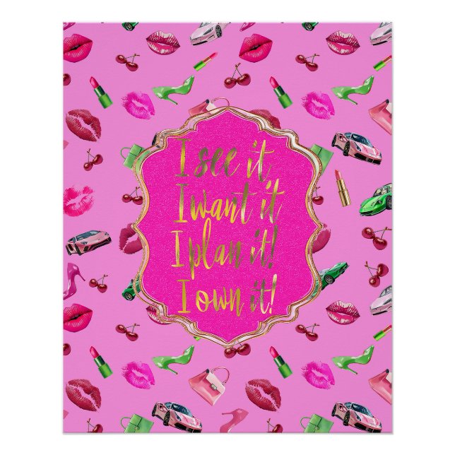 Pôster Glam Motif Pink and Green Quote Poster  (Frente)