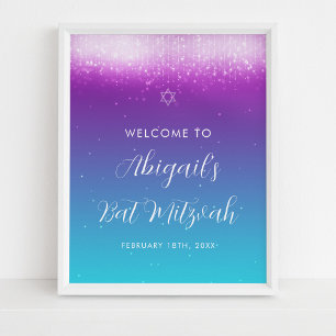 Poster Glam Purple Teal Bat Mitzvah - Sinal de boas-vinda