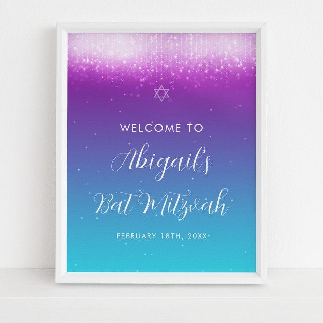 Poster Glam Purple Teal Bat Mitzvah - Sinal de boas-vinda (Criador carregado)