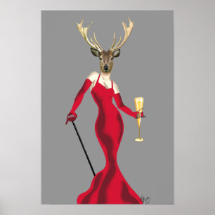 Pôster Glamor Deer em Vermelho