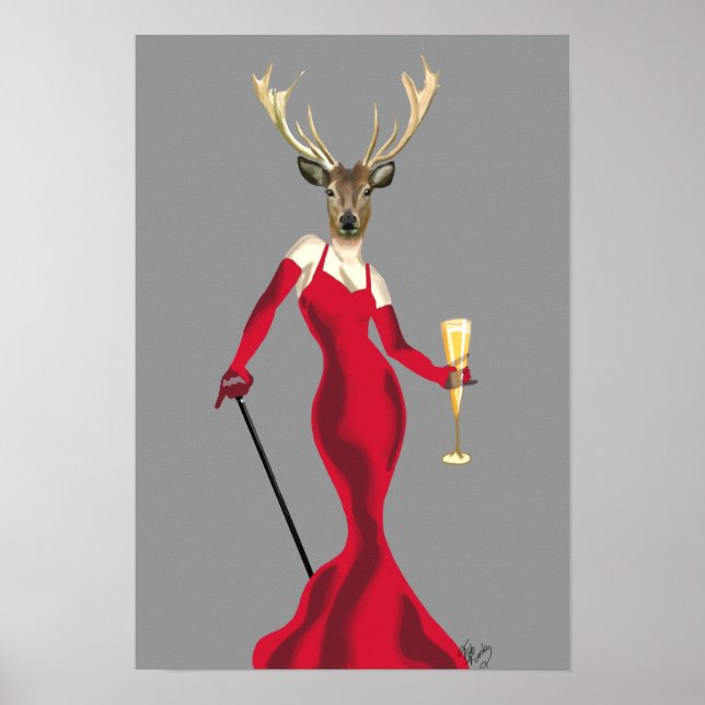Pôster Glamor Deer em Vermelho (Frente)