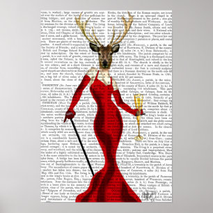 Poster Glamor Deer Em Vermelho
