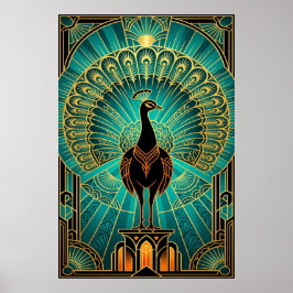 Poster Glamorous Art Deco Peacock Teal & Gold