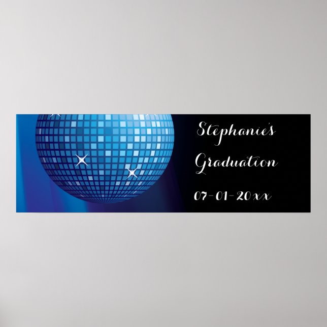 Pôster Glamorous Graduation Blue Party Disco Ball (Frente)