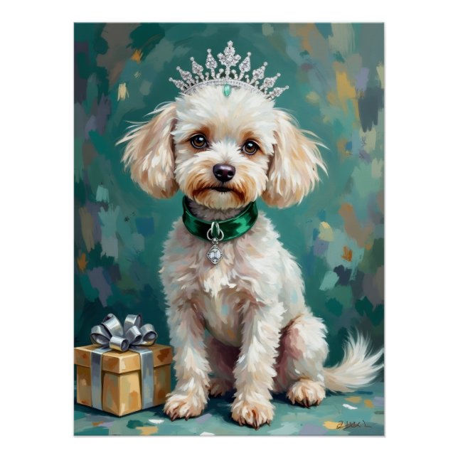 Pôster Glamorous White Poodle Princess Christmas Art (Frente)