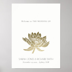 Poster GLAMOUROSO Dourado Pálido Flor de Lótus Branco CAS