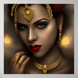 Poster Glamurosa Mulher Asiática Indiana Deslumbrante Jói