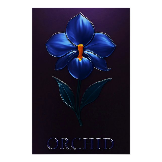 Pôster Glänzende Blaue Orchidee – Botanische Kunst (Frente)