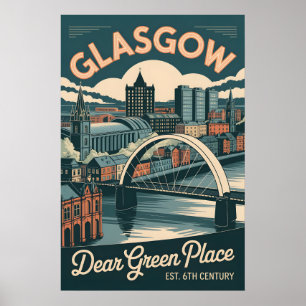 Poster Glasgow Escócia Paisagem Urbana Estilo Retro Viage