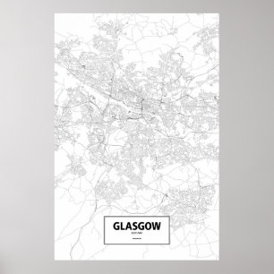 Pôster Glasgow, Scotland (preto no branco)