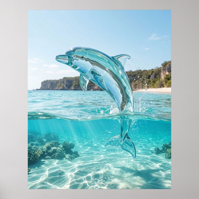 Poster Glass Dolphin Azure Leap (Frente)