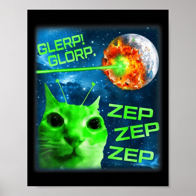 Poster Glerp Glorp Funny Alien Cat Brainrot Meme  (Frente)
