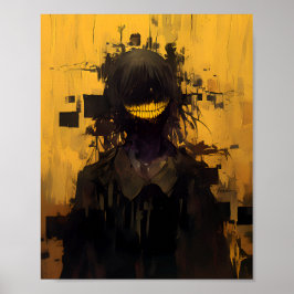 Poster Glitch Horror Smile - Dark Surrealist Yellow 