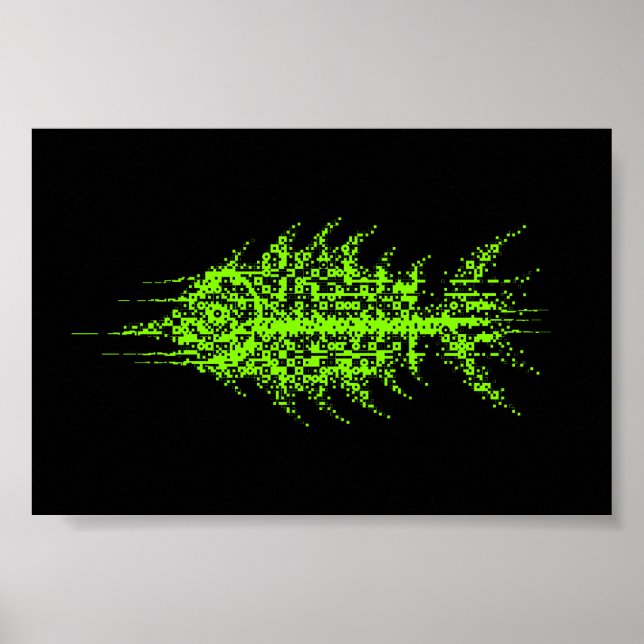 Poster Glitch Pixel Code Fish Wall Art (Frente)