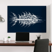 Glitch Pixel White Fish Wall Art