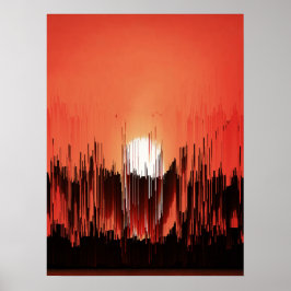 Poster Glitch Sunset Skyline Abstract