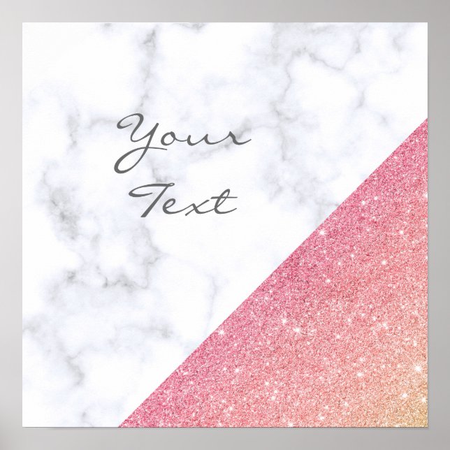 Pôster Glitor de rosa de mármore geométrico elegante (Frente)