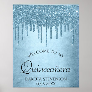 Poster Glitter Azul De Grelha   Glam Sweet Sessenta