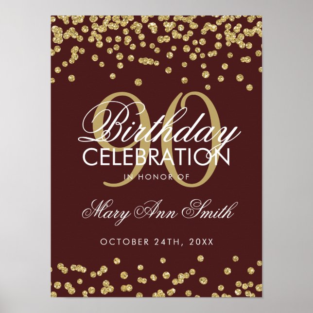 Poster Glitter Confetti Burgundy, Glitter de 90 Dourado (Frente)