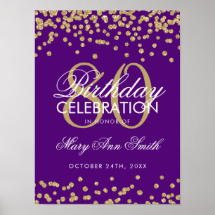 Poster Glitter Confetti Roxo de Parto de 80 Dourado
