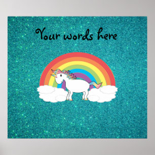 Pôster Glitter de arco-íris unicórnio