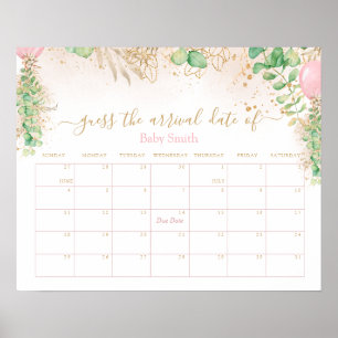 Poster Glitter Dourado Greenery Guess Data de Chegada do 