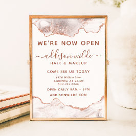 Poster Glitter Dourado Rosa de agate branco chic - negóci