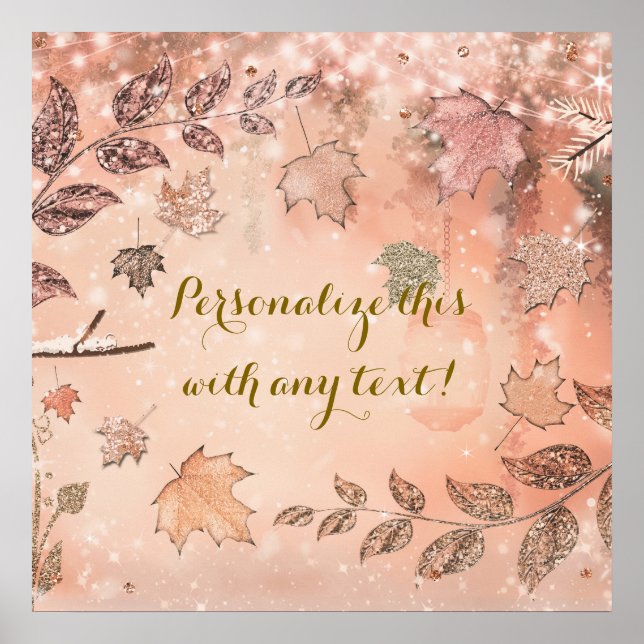 Pôster Glitter Fall Leaves Winter Golden Autumn Party (Frente)