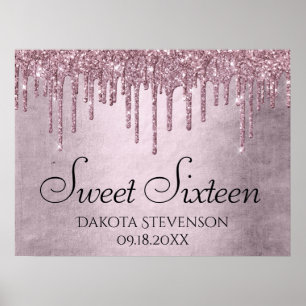 Poster Glitter Girly Dusty Mauve Pink Sweet 16