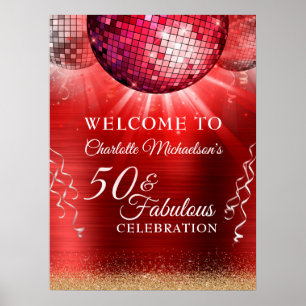 Poster Glitter Glam 50 e Fabulosa Bola Vermelha Disco