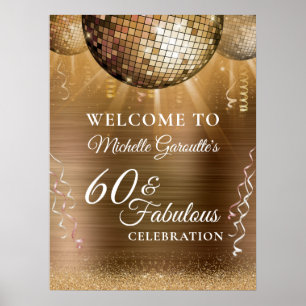 Poster Glitter Glam 60 e Fabulosa Bola de Disco Dourada