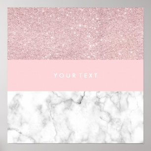 Poster Glitter ouro de rosa cinza elegante e mármore bran