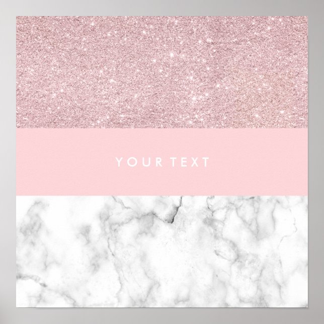 Poster Glitter ouro de rosa cinza elegante e mármore bran (Frente)