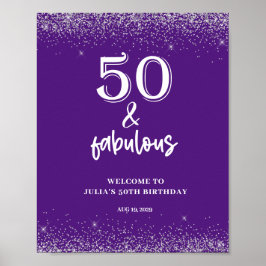 Poster Glitter prateado roxo 50ª Festa de aniversário