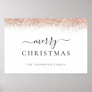 Poster Glitter Rosa Dourado Name White Feliz Natal