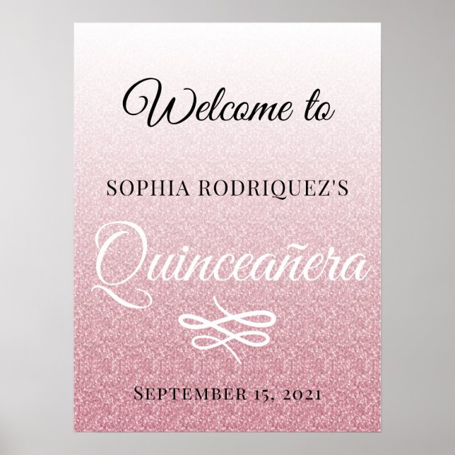 Poster Glitter Rosa Quinceañera 15 Birthday Boas-vindas P (Frente)