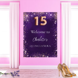Poster Glitter roxo de Quinceanera brilha bem vindos