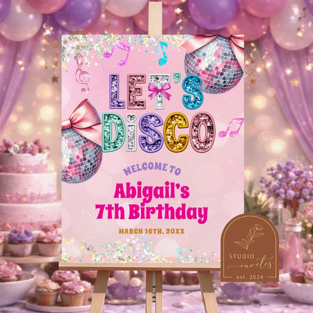 Poster Glitter Sequins Disco Birthday Party Welcome Sign (Criador carregado)