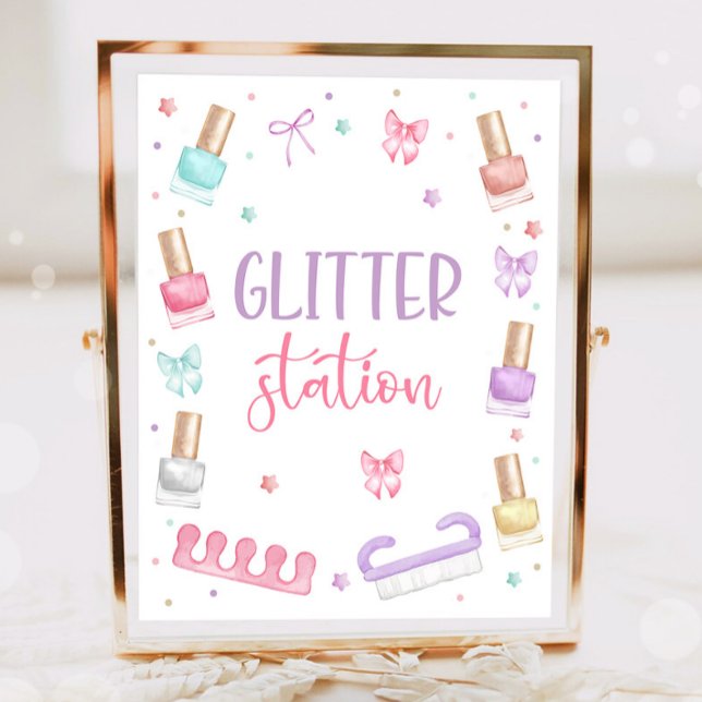 Poster Glitter Station Mani-Pedi Party Manicure Pedicure (Criador carregado)