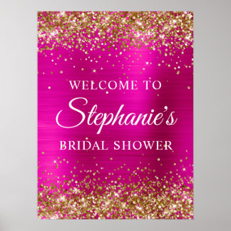 Poster Glittery Gold Hot Pink Foil Bridal Shower Welcome