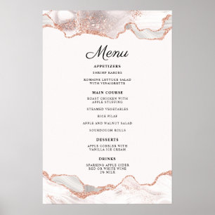 Poster Glittery Rose Gold Branco Ágata 2 Borda Menu A4