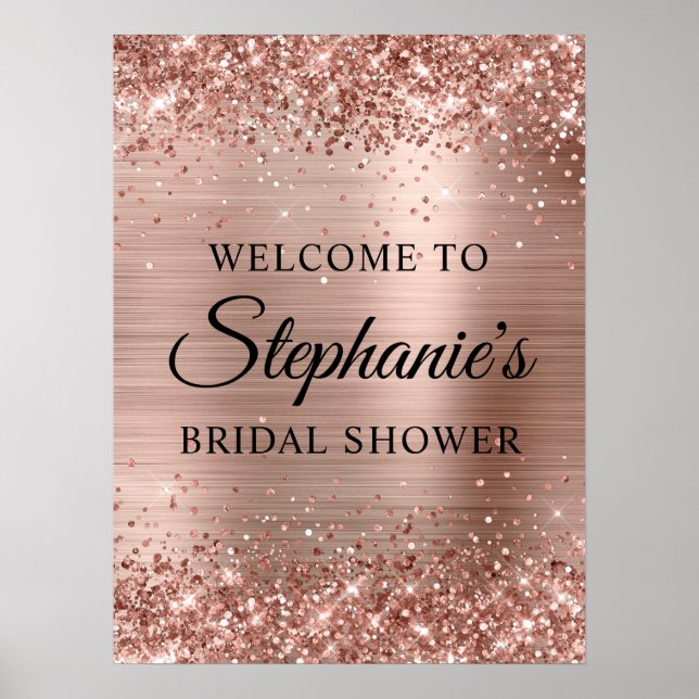 Poster Glittery Rose Gold Falso Brilho Noivado Bem-Vindo (Frente)