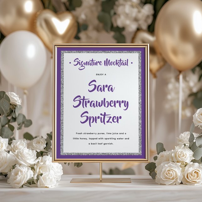 Poster Glittery Silver Frame Signature Mocktail Purple (Criador carregado)