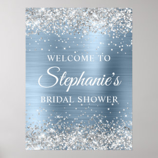 Poster Glittery Silver Light Blue Foil Bridal Shower